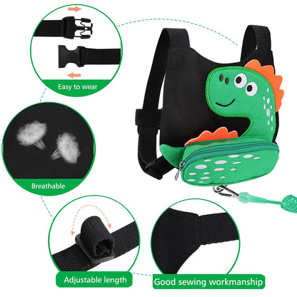 3 in 1 Toddler Harness Leash + Baby Anti Lost Wrist Link, Accmor Cute Dinosaur Child Safety Harness Tether, Kids Walking Wristband Assistant Strap Belt for Parent Boys Outdoor Activity (Black)