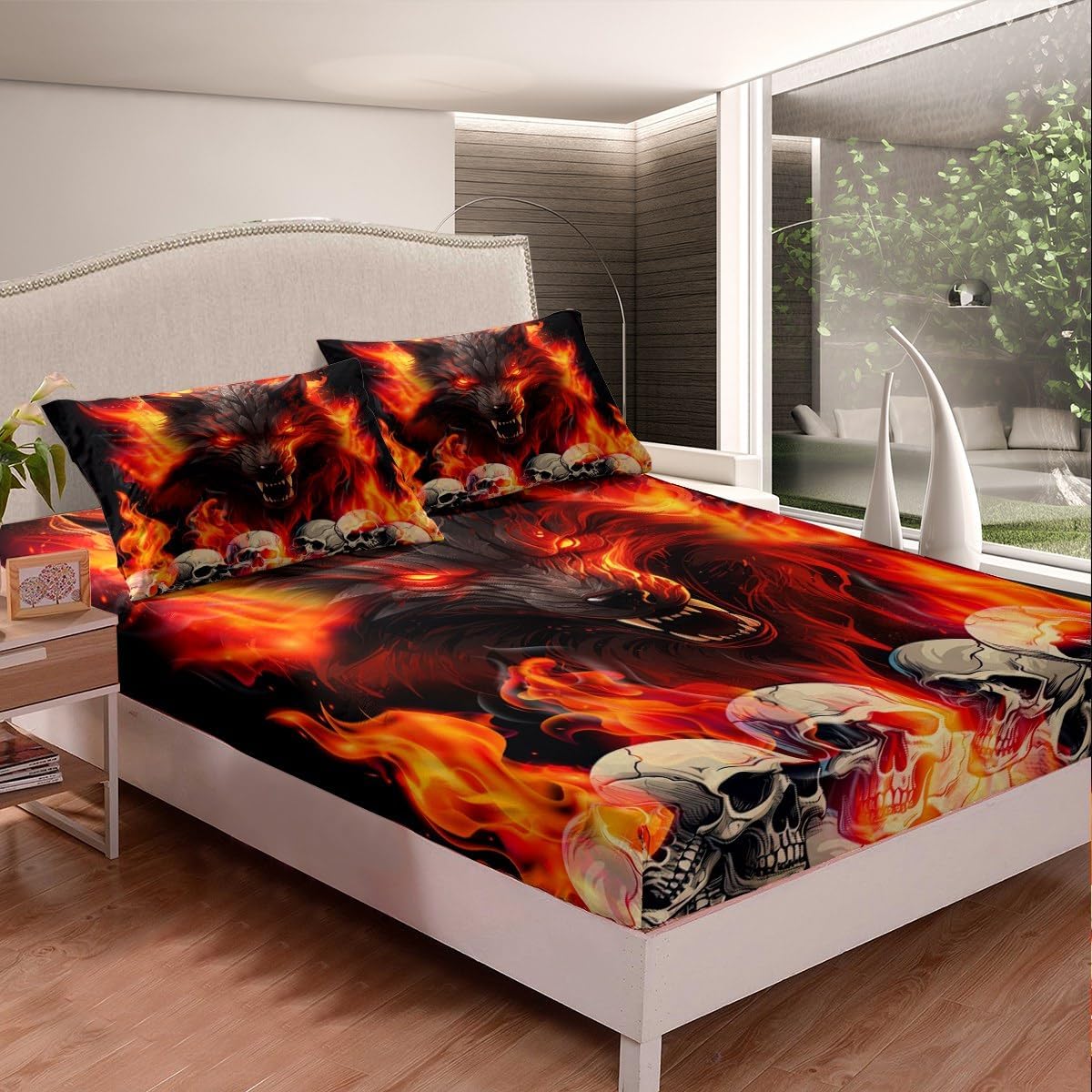 Manfei Musical Kids Fitted Sheet Full Size, MusicalGuitar Radio Drum Kit Headset Print Bedding Set 3pcs for Boys Girls, Rock Music Bed Cover with 2 Pillowcases, Soft Polyester Bedding, No Top Sheet