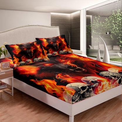 Manfei Musical Kids Fitted Sheet Full Size, MusicalGuitar Radio Drum Kit Headset Print Bedding Set 3pcs for Boys Girls, Rock Music Bed Cover with 2 Pillowcases, Soft Polyester Bedding, No Top Sheet