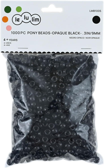 lelulim™ 1000 PC Pony Beads Opaque Black 3IN / 9mm Diameter. (Black)