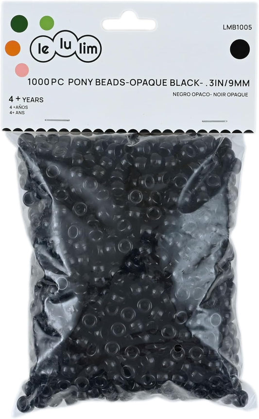 lelulim™ 1000 PC Pony Beads Opaque Black 3IN / 9mm Diameter. (Black)