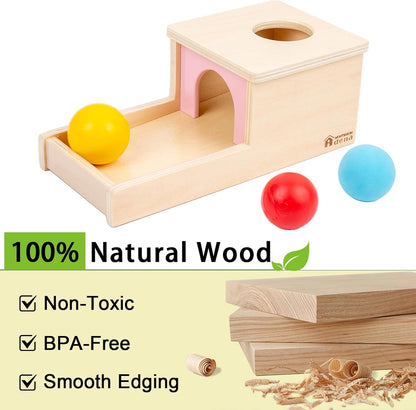 Adena Montessori Wooden Toy for 6-12 Month Baby 3 Balls with Tray, Object Permanence Box Colorful Learning Education Toy for Toddler Kid 1-2 Year Old, Preschool Developmental Girl and Boy Gift