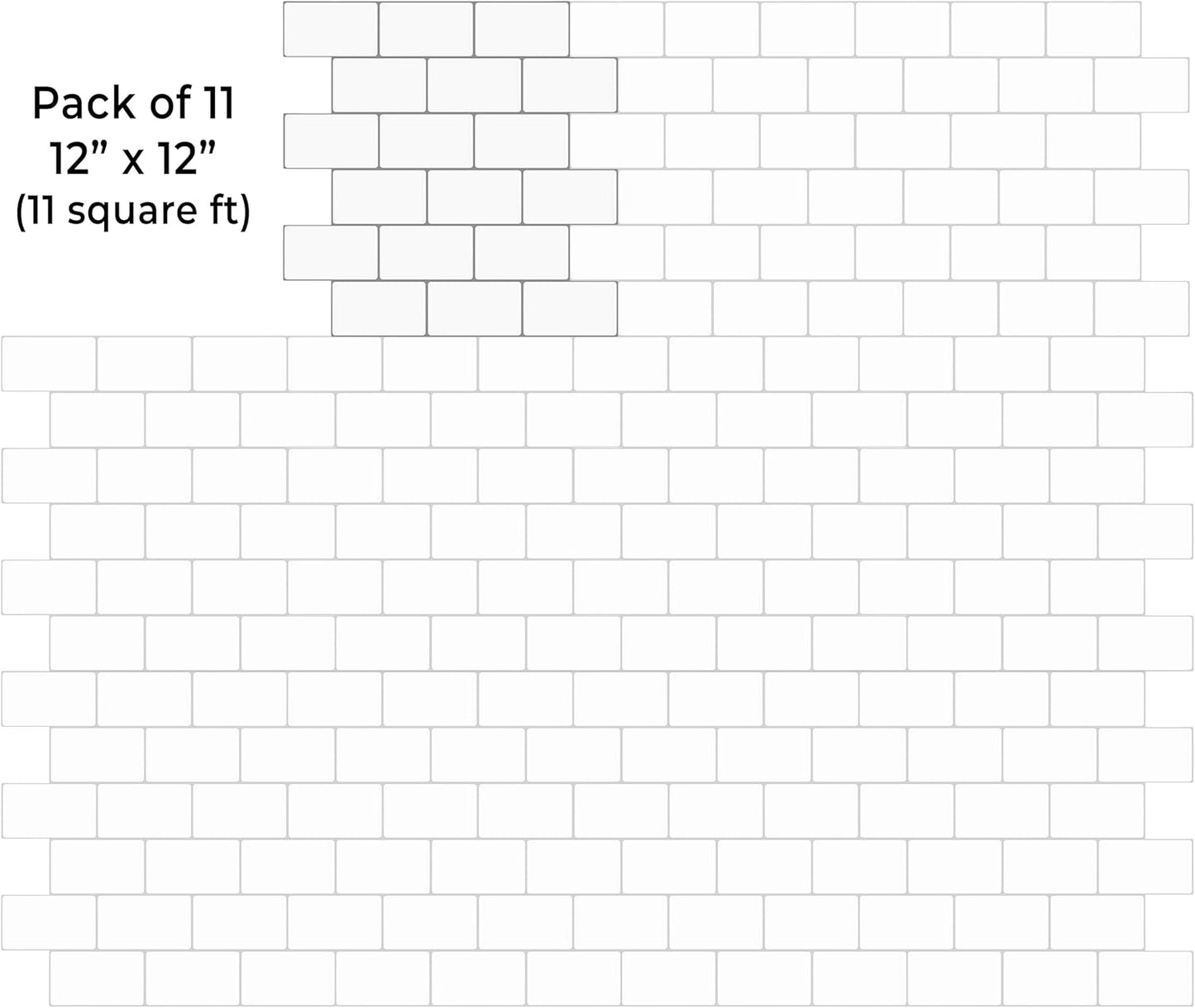 VViViD 11 Sheets Peel and Stick Grey Gloss Faux Ceramic Brick Wall Tiles, Self Adhesive Backsplash 12”x12”, 2mm Thick Kitchen, Bathroom (11 sq. ft.)