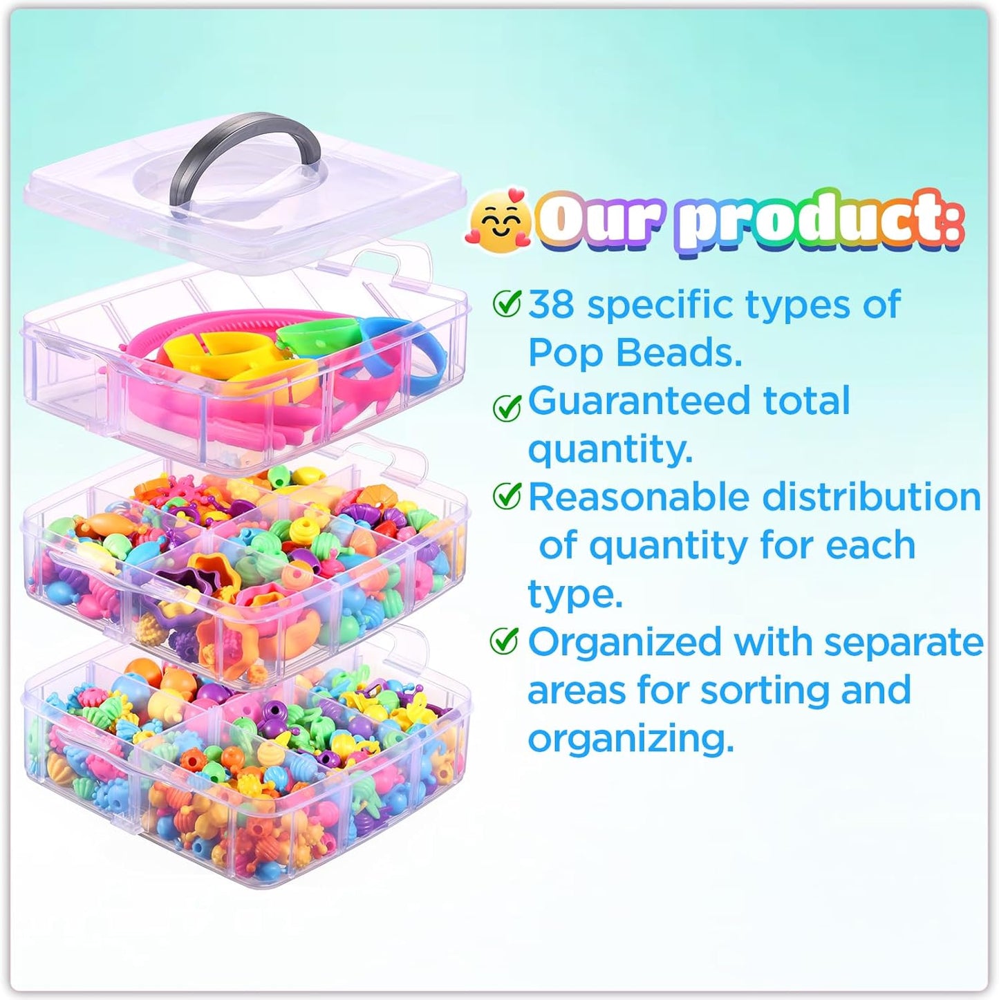Funtopia Pop Beads, 700+ Pcs Arts and Crafts for Kids 4-6, Snap Beads DIY Bracelet Necklace Ring Anklet Set, Birthday Party Creativity Toys for Girls Toddlers Ages 3 4 5 6 (X-Large)