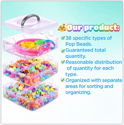 Funtopia Pop Beads, 700+ Pcs Arts and Crafts for Kids 4-6, Snap Beads DIY Bracelet Necklace Ring Anklet Set, Birthday Party Creativity Toys for Girls Toddlers Ages 3 4 5 6 (X-Large)