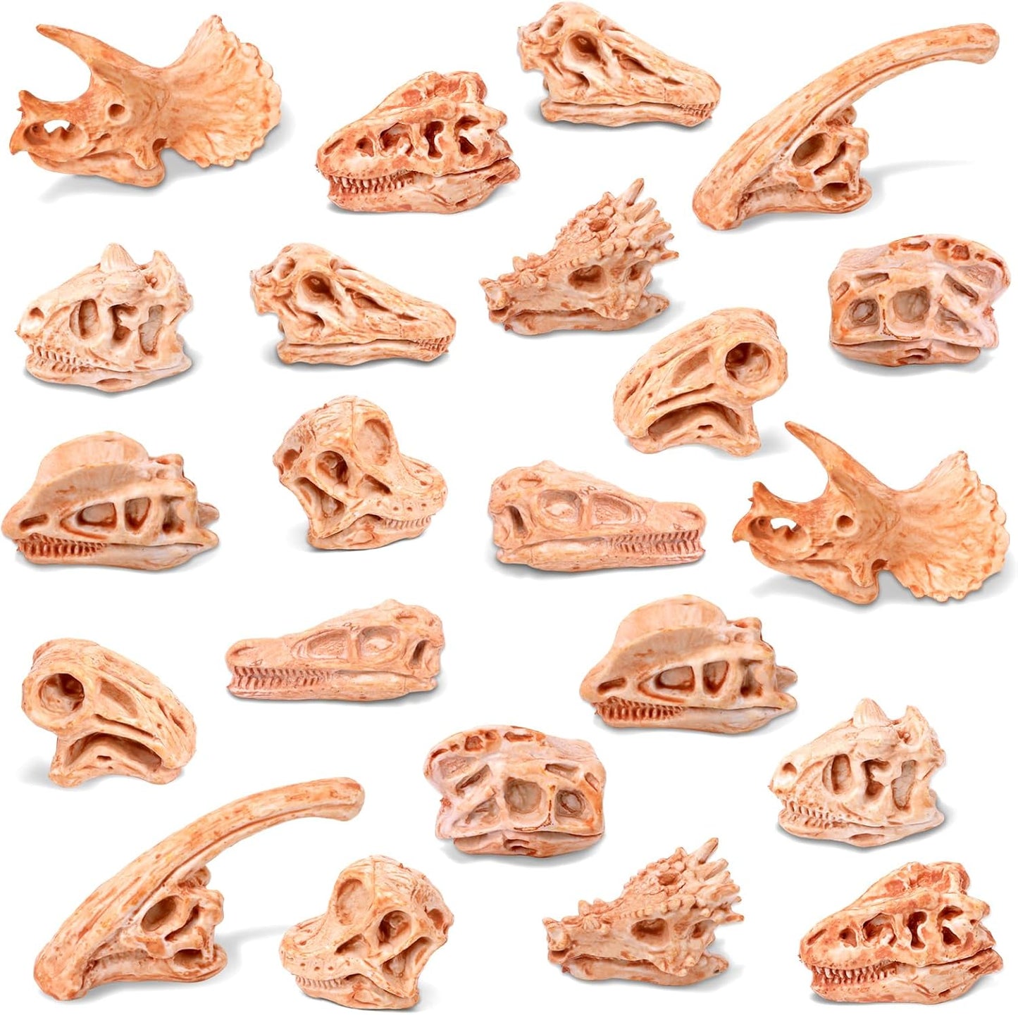24-Piece Dinosaur Bone for Sandbox, Realistic Dinosaur Figure Plastic Dino Skulls Bulk for Sand Box Easter Dino Themed Birthday Party Digging Sensory Bin Cake Decoration Classroom Prize, Brown
