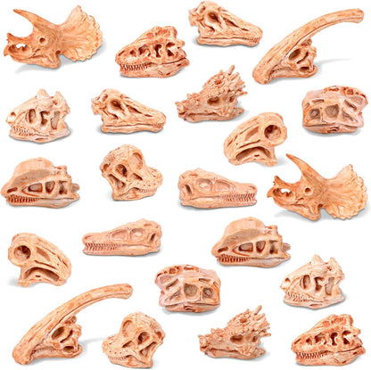 24-Piece Dinosaur Bone for Sandbox, Realistic Dinosaur Figure Plastic Dino Skulls Bulk for Sand Box Easter Dino Themed Birthday Party Digging Sensory Bin Cake Decoration Classroom Prize, Brown