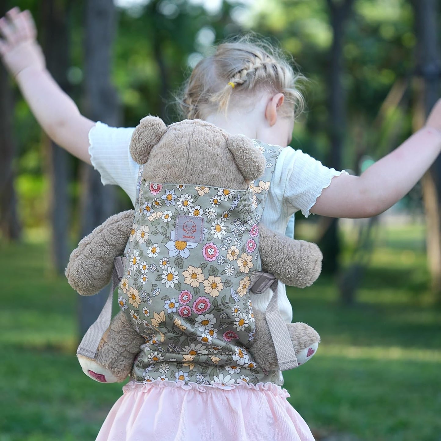 GAGAKU Doll Carrier for Kids, Toy Baby Doll Carrier, Reborn Dolls Carrier Toy Baby Sling with Adjustable Straps, Baby Doll Accessories - Green - Camellia