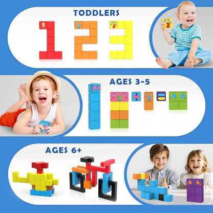 48PCS Magnetic Blocks for Toddlers Outdoor Toys, Large Magnetic Cube Toy for Sensory Montessori Education Preschool Magnet Toys for 3 4 5 6 Year Old Boys and Girls