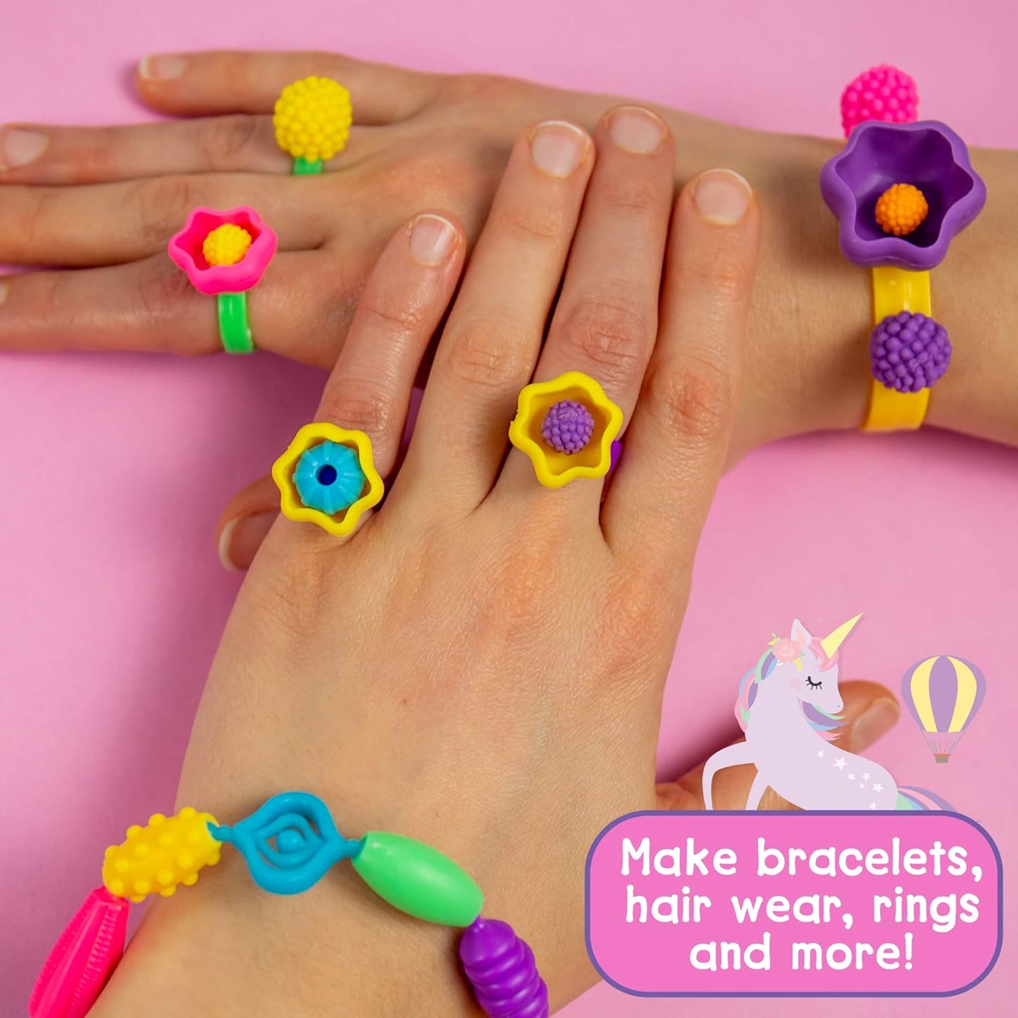 Just My Style Make & Believe Unicorn Pop Beads, 500+ Snap-Together, DIY, Bead Kit for Girls, Jewelry Set, Great Travel & On The Go Activity for Kids Ages 4, 5, 6, 7, 8