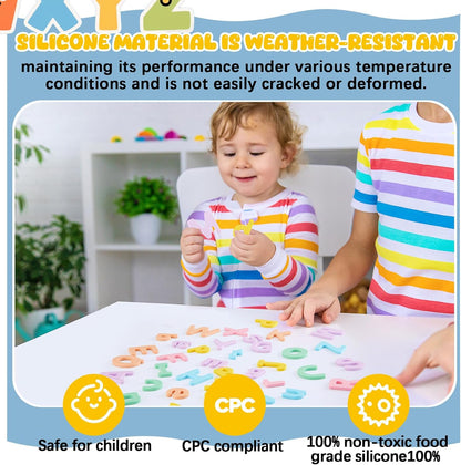 VioraWhite 52 Pcs Food Grade Silicone Magnet (Sealed Magnet, Cpc Certified) Magnetic Toddler Fridge Bulk ABC Educational Learning Toy for Kid Baby Girl Boy Gift(Candy Color)