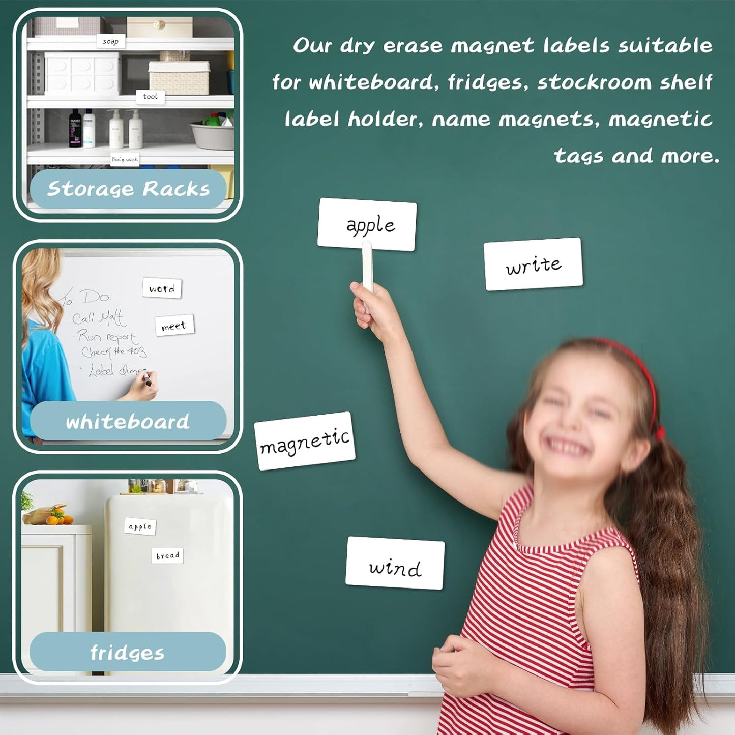 50 Pcs 4'' x 2'' Reusable Dry Erase Blank Magnetic Labels for Whiteboards