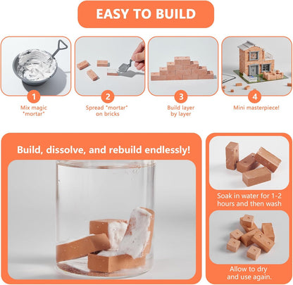 Mini House Building Kit for Kids Age 8+ - Block Building Toys with Real Mini Bricks, STEM Creative Gifts for Boys Girls- DIY Tiny House Construction Set