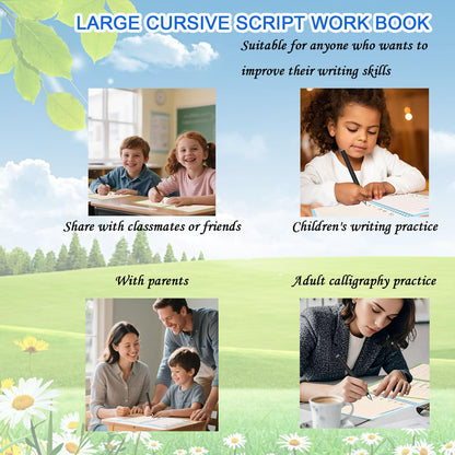 2 Pack Grooved Cursive Handwriting Workbook, Magic Reusable Grooved Handwriting Practice with Disappearing Ink Pens Cursive Writing Practice Book for Kids Beginners（2pc+Pens）（10.2in x 7.3in）