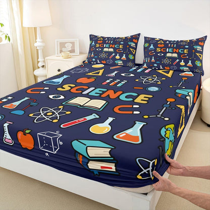 Erosebridal Chemistry Lab Fitted Sheet Twin Size Chemical Equation Bed Sheets for Boys Girls Chemical Elements Science Theme Bed Set Teens Kids Science Students Bedding Set School Dorm Room Decor