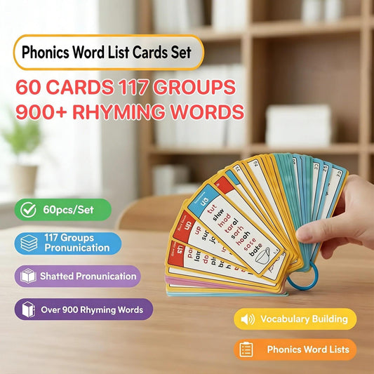 60 Pcs Phonics Flash Cards, 117 Sound Groups & 900+ Rhyming Words, Preschool English Learning Cards for Kids, Dyslexia Tools for Homeschool, Fun Phonics Games for Kindergarten 1st 2nd Grade