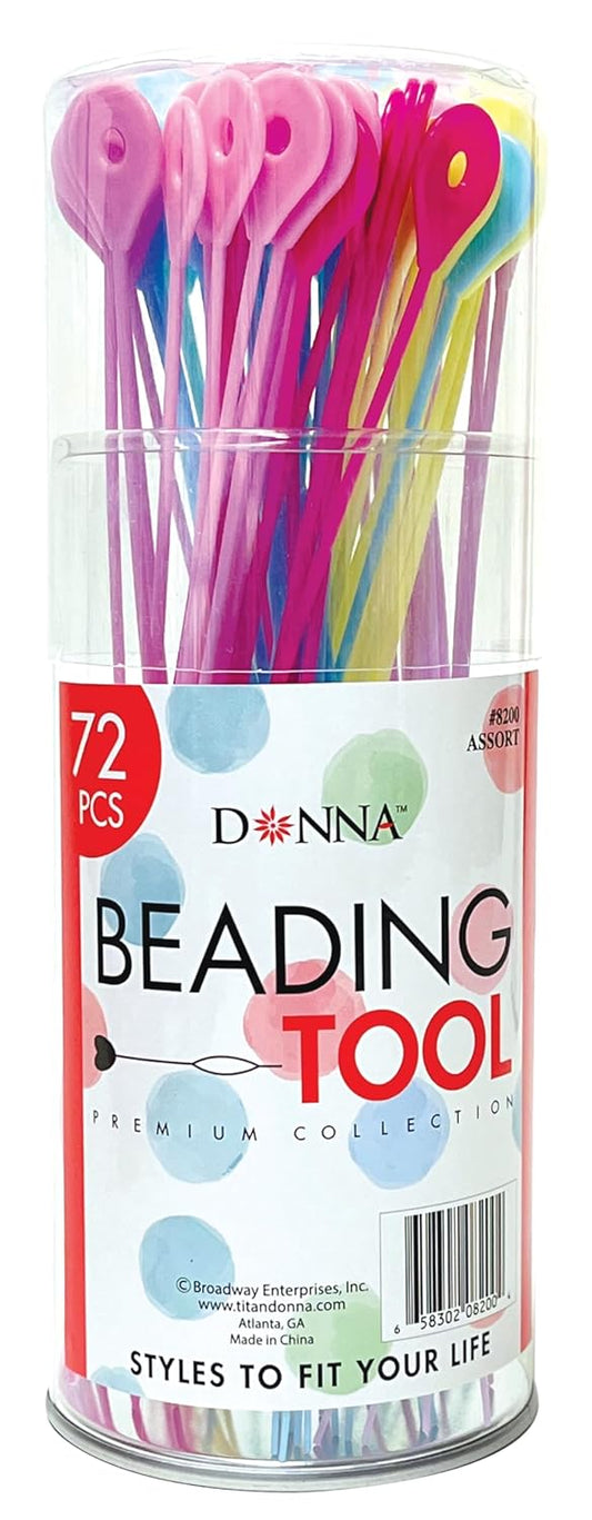 DONNA EZ Beader Hair Threading Tool – 72pcs Beading Loops for Kids Hair Beads, Braiding, Ponytails & Craft Accessories – Flexible Plastic Threader for Quick Styling – Assorted Colors