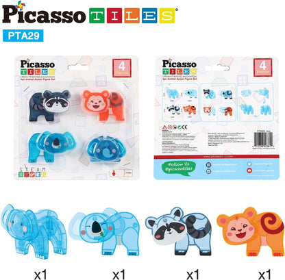 PicassoTiles Magnetic Tile Building Blocks Add On 8 Magnetized Action Figures Construction Vehicles & Zoo Animal Theme Compatible with Magnet Tiles Sets STEM Learning Toy for Boys & Girls Age 3+ PTA21