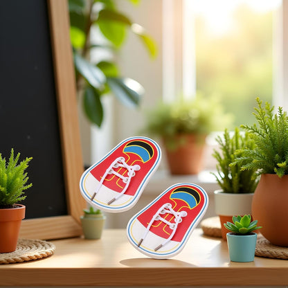 BWESOO 2 PCS Red Shoes Learning Toy Kits Learn to Tie Your Own for Kids Practical Learning Toys for Young Children Training Board Kids Toddler Early Wooden Threading Lacing Shoes Craft Kits