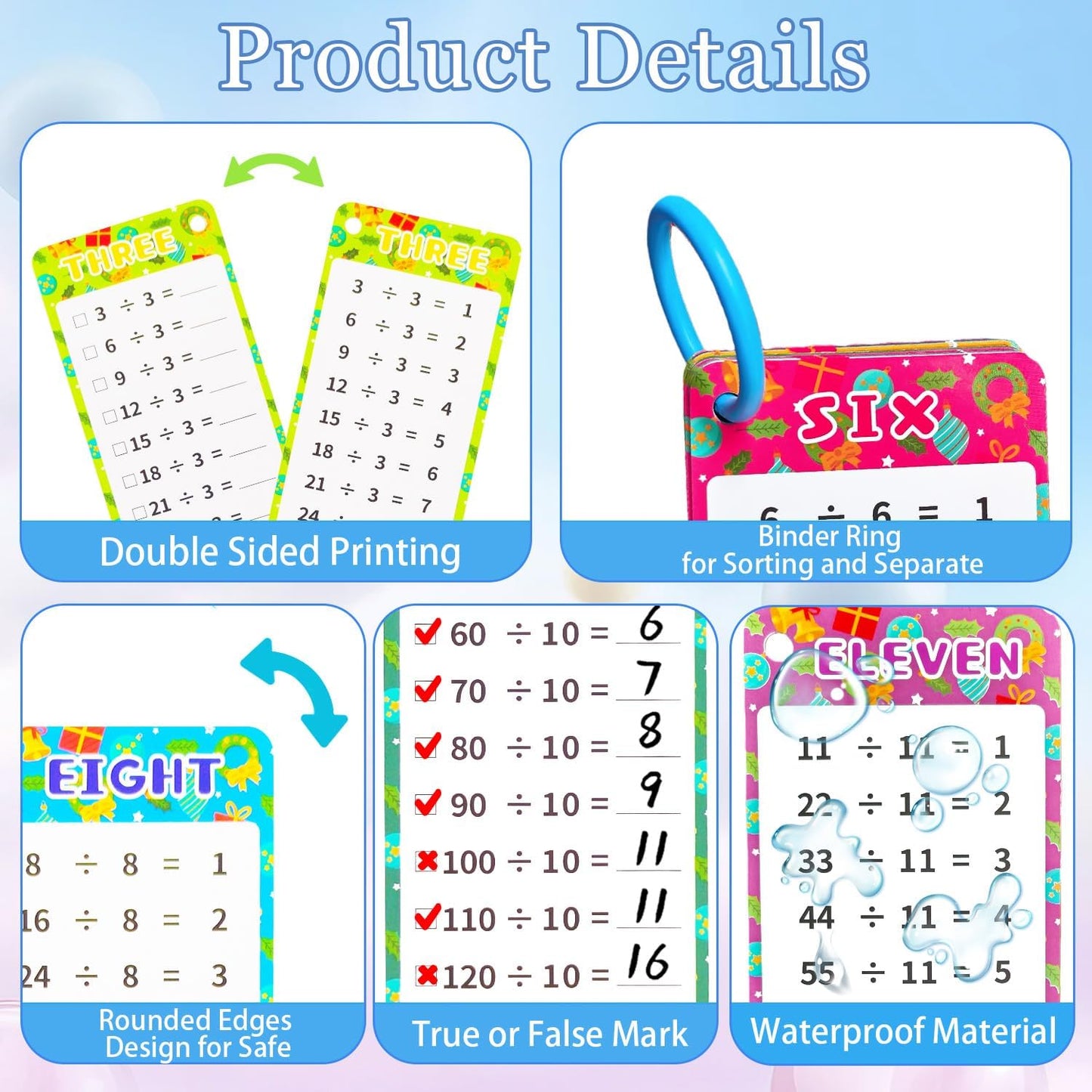 0-12 Multiplication Flash Cards, Large Educational Math, Times Table Flashcards Chart, with 15 Cards, 2 Dry Erase Markers, 1 Rings, Educational Multiplication for Classroom Home