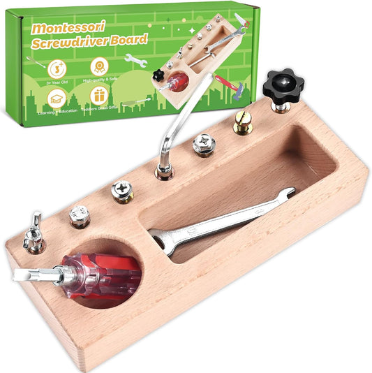 Montessori Screwdriver Board Set with Lock and Key, Montessori Toys for 3 4 5 Year Old, Wooden Screw Driver Activities Tools, Fine Motor Skills Preschool Learning Sensory Toy