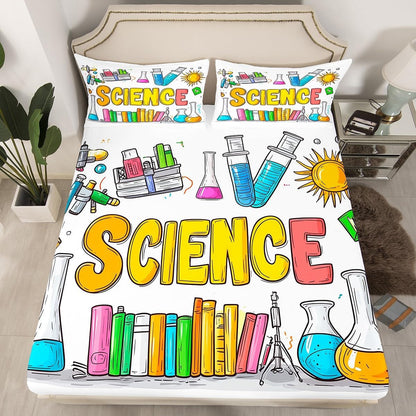 Chemistry Bed Sheets for Kids Teens Girls Boys,Chemical Experiment Fitted Sheet Twin,Science Themed Sheets for Math Lovers,Chemistry Lab Bedding Set,White and Black