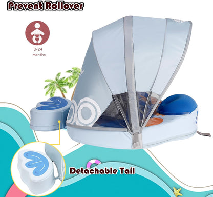 Baby Pool Float with UPF50+ 3D Adjustable Canopy, Add Tail Mambobaby Float Non Inflatable Infant Floats for Pool, Cartoon Narwhal Baby Floats (NPink with Canopy-U05NPCTLUROHML01U05)