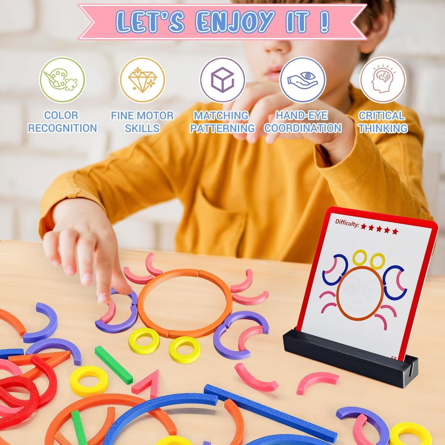 STEM Toys for Creative Learning Sticks & Rings Shape Building Blocks 160PCS Pattern Blocks Puzzle Educational Resources Montessori Toys for Preschool and Kindergarten Girls and Boys Ages 5+