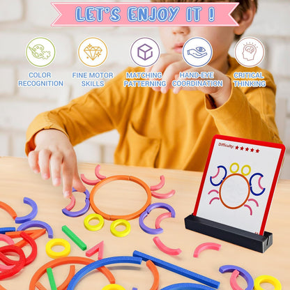STEM Toys for Creative Learning Sticks & Rings Shape Building Blocks 160PCS Pattern Blocks Puzzle Educational Resources Montessori Toys for Preschool and Kindergarten Girls and Boys Ages 5+