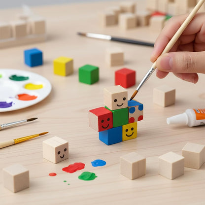 Wood Blocks for Crafts, Unfinished Wood Cubes, 2 Inch Natural Wooden Blocks, Pack of 8 Wood Square Blocks, Wooden Cubes for Arts and Crafts and DIY Projects