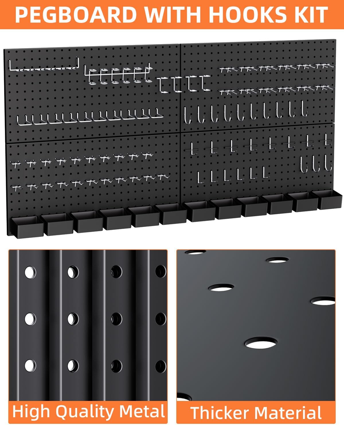 INCLY 158PCS Metal Pegboard Wall Organizer, 48x24 Inch White Pegboard Panels Tool Organizer Kit with Accessories Hooks and Bins, Peg Board Utility Tool Storage for Garage Workbench Shed