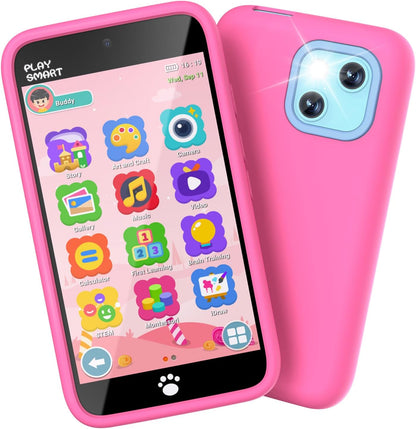 MOMILLA Kids Smart Phone Toys for Girls, 3.97” Touchscreen, Dual Cameras with Stickers, 200+ Games & 16GB Storage, Christmas Birthday Gifts for Kids Age 3-10, Educational Mini Toddler Play Phone Toy