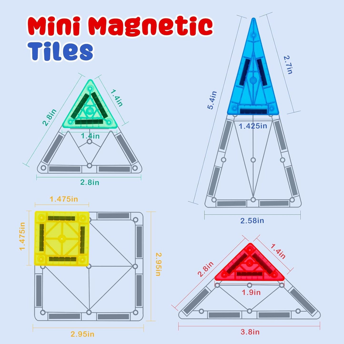 Gemmicc 100 PCS Magnetic Tiles with 2 Cars, STEM Approved Educational Magnet BuildingToys, Magnet Puzzles Stacking Blocks for Boys Girls