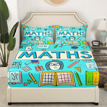 Erosebridal Science Theme Bed Sheets Set Full Size for Boys Girls Chemistry Periodic Table Print Sheet Set Chemical Subject Theme Sheets Teens Kids Math Science Atyle Fitted Sheet 4 Pcs