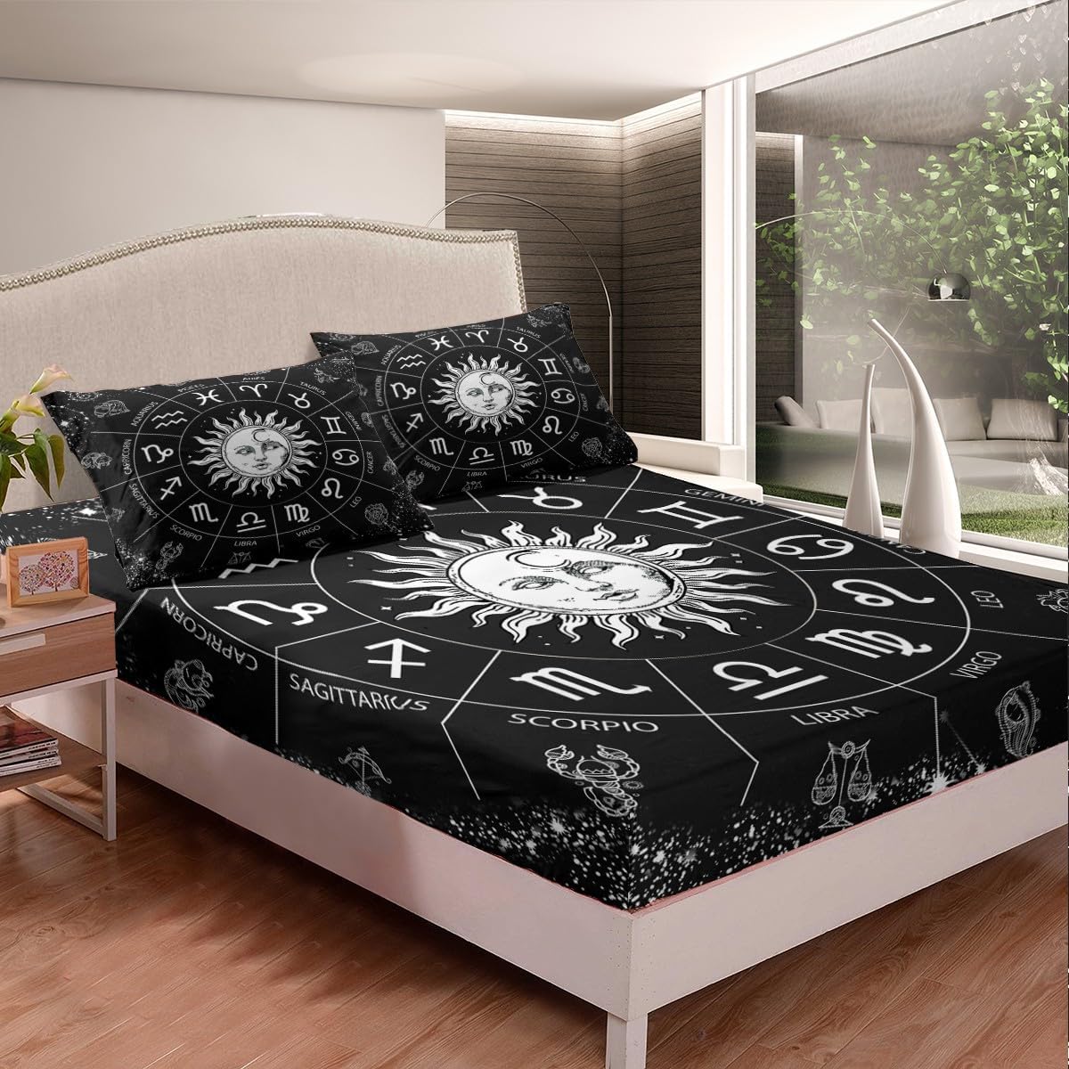 Manfei Musical Kids Fitted Sheet Full Size, MusicalGuitar Radio Drum Kit Headset Print Bedding Set 3pcs for Boys Girls, Rock Music Bed Cover with 2 Pillowcases, Soft Polyester Bedding, No Top Sheet
