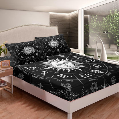 Manfei Musical Kids Fitted Sheet Full Size, MusicalGuitar Radio Drum Kit Headset Print Bedding Set 3pcs for Boys Girls, Rock Music Bed Cover with 2 Pillowcases, Soft Polyester Bedding, No Top Sheet