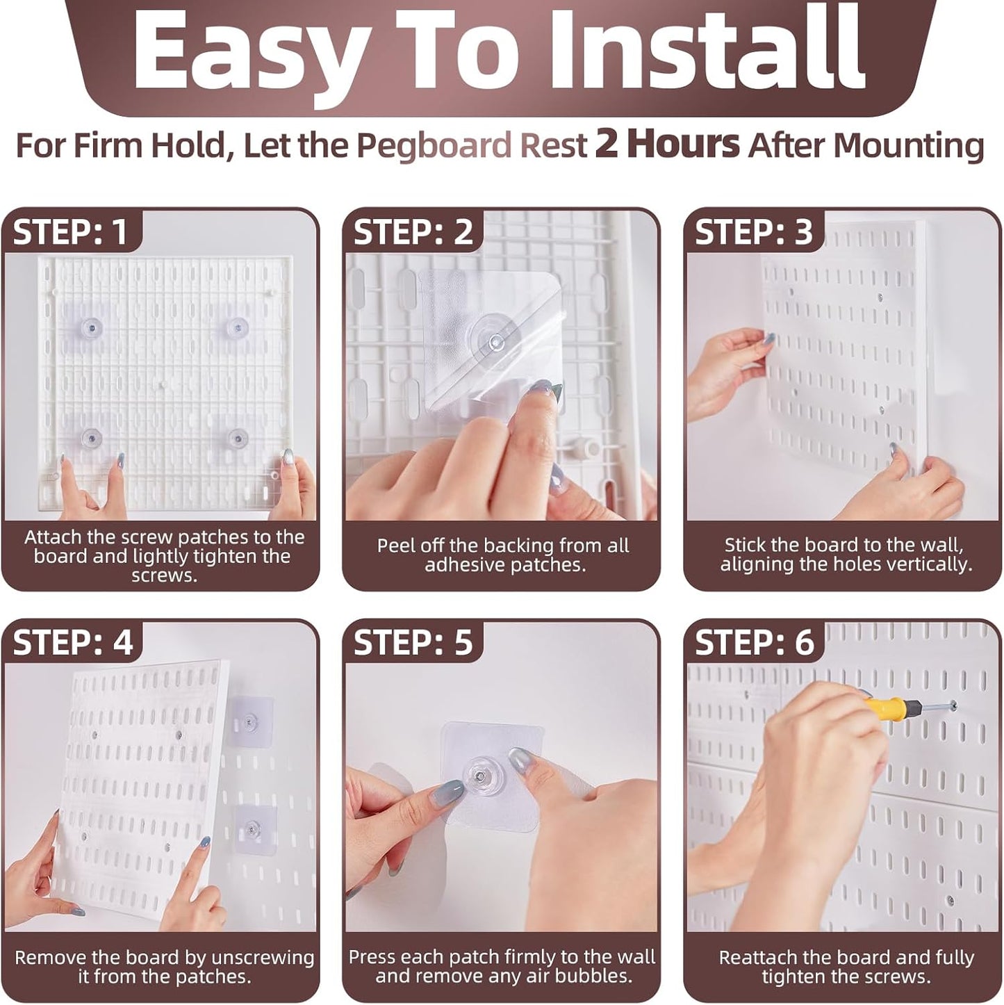 Pegboard Wall Organizer Kit, 4 Pcs Plastic Peg Boards with Hooks & Accessories, Wall-Mounted Pegboard Kit for Home Office Storage, Bedroom, Craft Room(22″×22″)