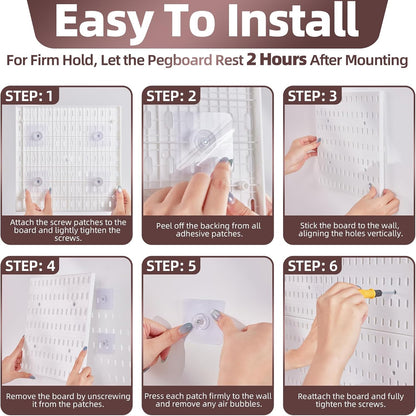 Pegboard Wall Organizer Kit, 4 Pcs Plastic Peg Boards with Hooks & Accessories, Wall-Mounted Pegboard Kit for Home Office Storage, Bedroom, Craft Room(22″×22″)