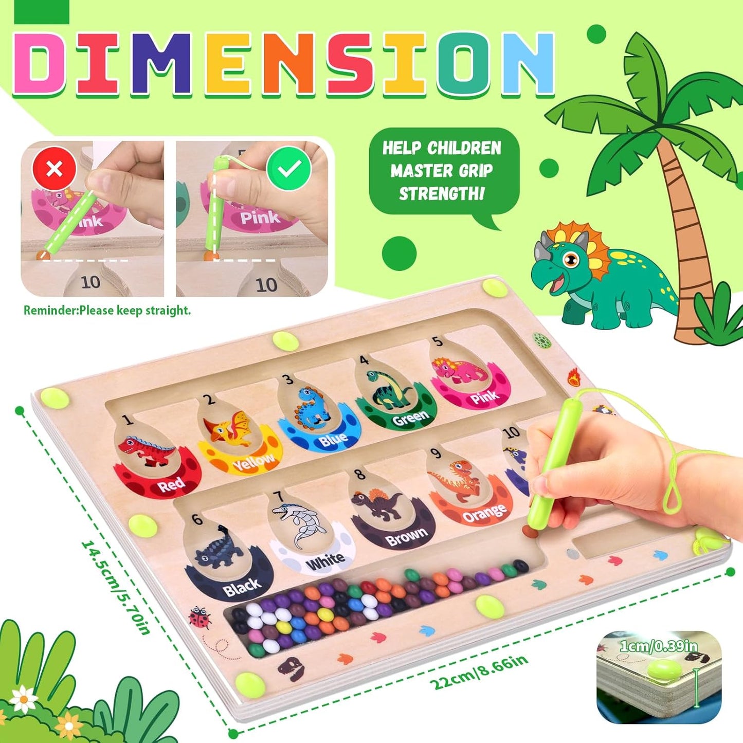 Uiseba Dinosaur Mini Magnetic Color and Number Maze Montessori Toy for Ages 3 4 5, Toddler Busy Board, Educational Preschool Learning Activities, Ideal Christmas & Birthday Gift for Boys and Kids