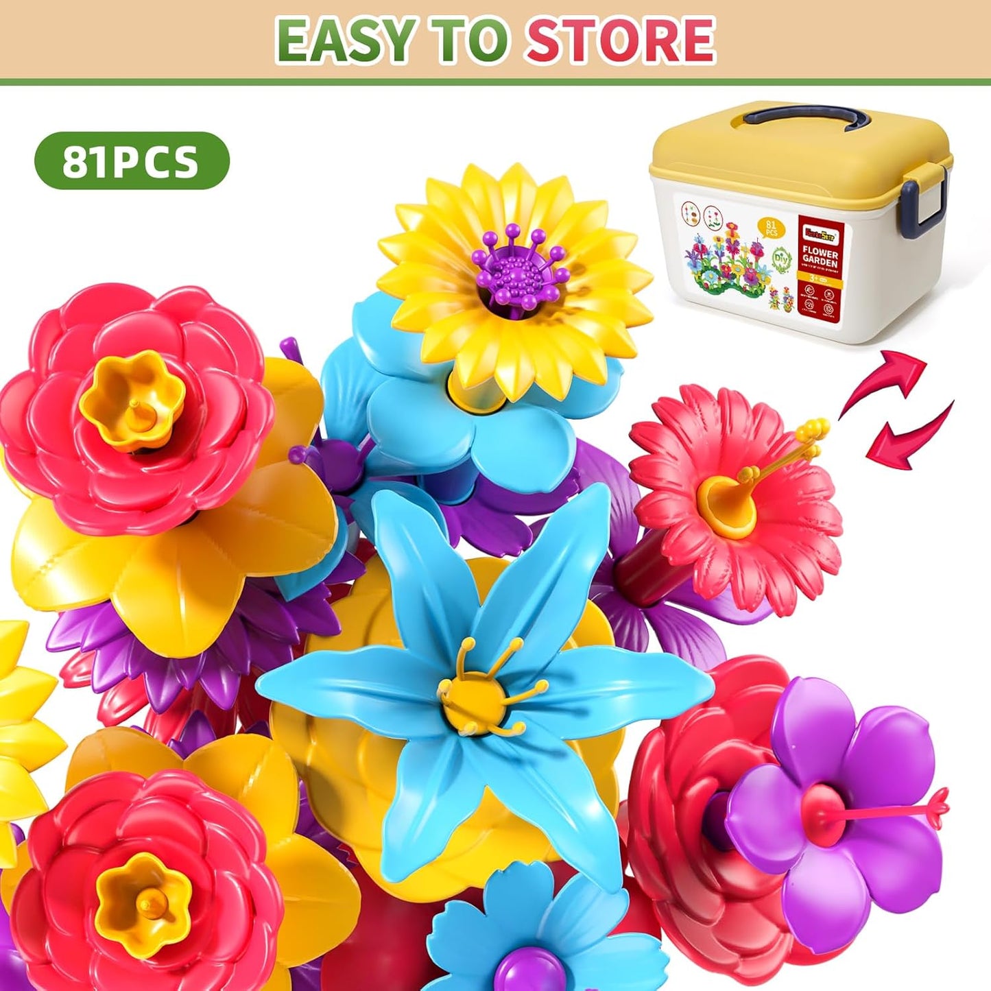 145 Pcs Toys for 3 Year Old Girl, Toddler Gardening Set Flower Garden Toy Girls Building Sets Best Educational Learning Fine DIY Crafts Stem Construction Stacking Kit for 3 4 5 6 7 Years Kids