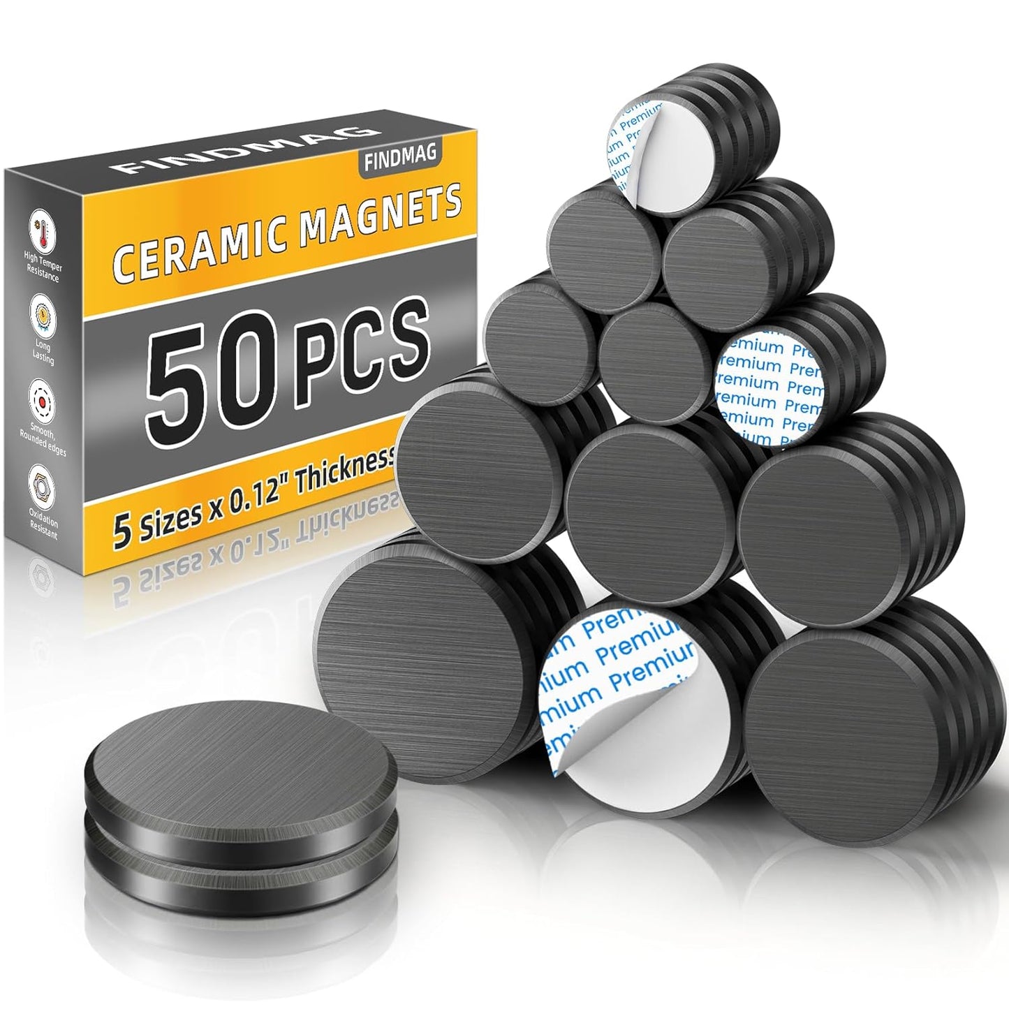 FINDMAG 20Pcs Magnets for Crafts with Adhesive Backing, Round Ferrite Craft Magnet with Adhesive Backing, Flat Ceramic Circle Magnets for STEM Classroom Experiments, Science Kits - 0.71" D X 0.12" H
