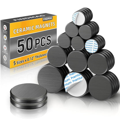 FINDMAG 20Pcs Magnets for Crafts with Adhesive Backing, Round Ferrite Craft Magnet with Adhesive Backing, Flat Ceramic Circle Magnets for STEM Classroom Experiments, Science Kits - 0.71" D X 0.12" H