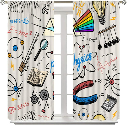 Science Physics Window Curtains, Abstract Math Chemistry Curtain Scientist Graffiti Print Window Treatments for Kids Teens Bedroom Living Room Kitchen Set 2 Panels,42x63 Inches