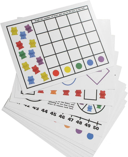 Legato Counting Bear Activity Sheets and eBook; 20 Large, Glossy Card Stock Sheets (each 8.5" x 11"); Helps with Patterns, Graphing, Colors, and More! Use with any 1" bear manipulative with 6 colors.