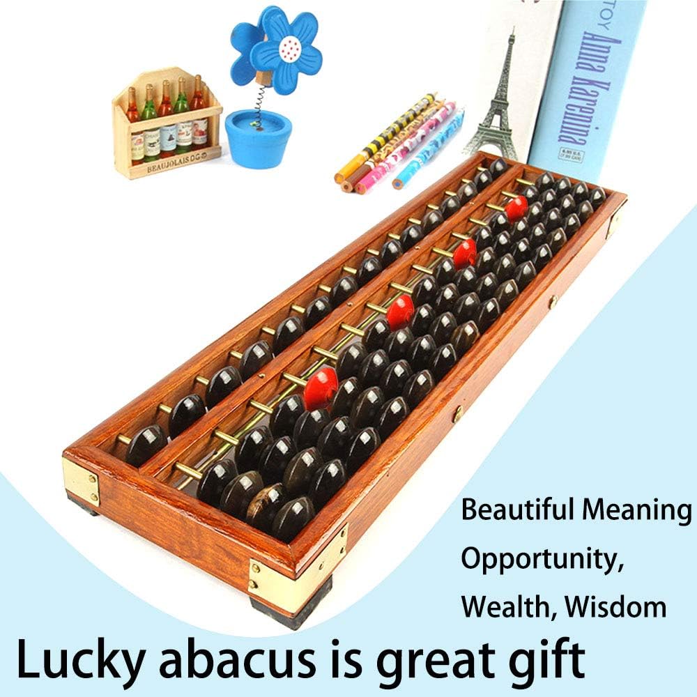 Vintage Style Wooden Abacus Soroban 17 Colum(15in) Professional Abacus for Adults Kids with Guide Handbook and Reset Button, Anti-Skid Rubber Fee