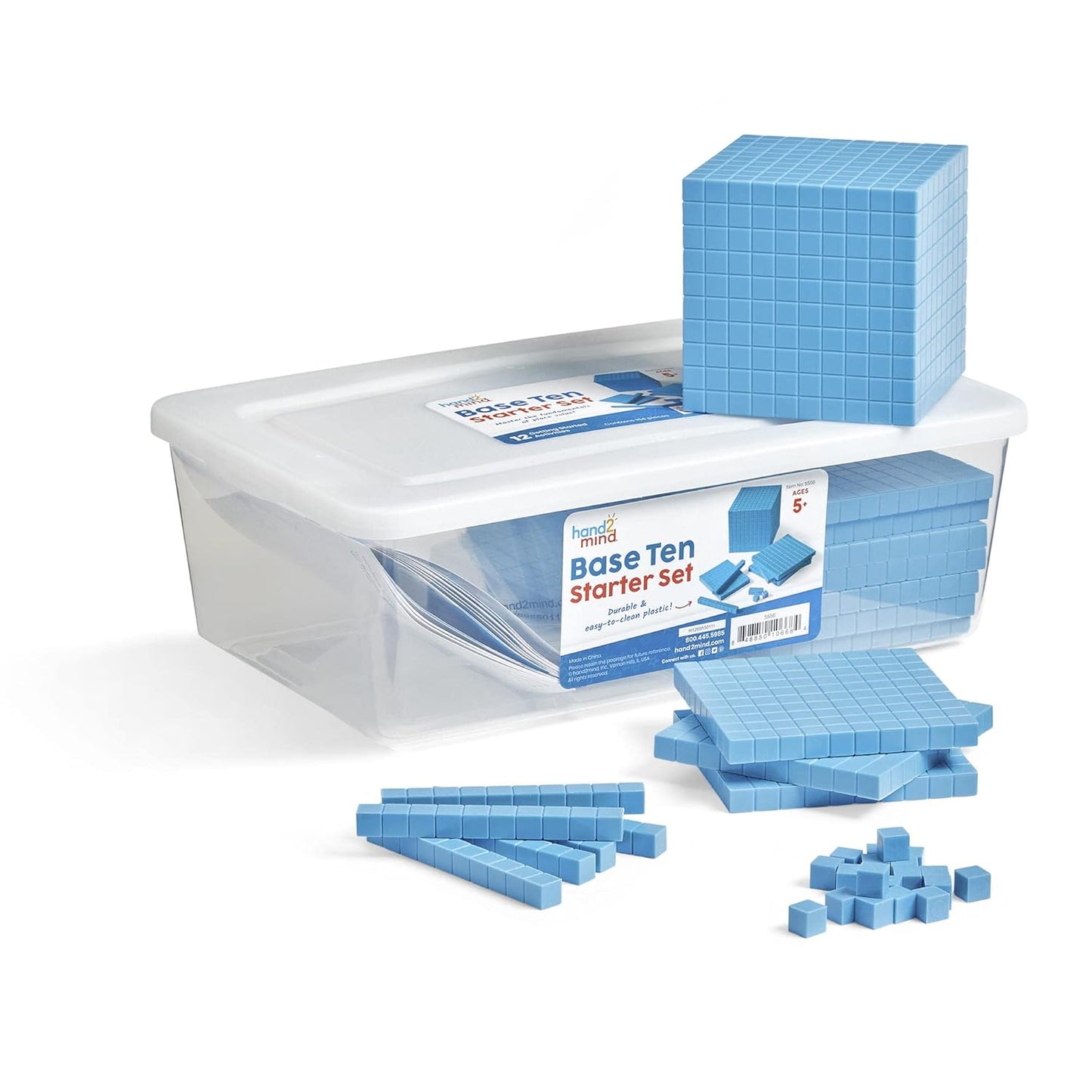 hand2mind Blue Plastic Base Ten Blocks Complete Set, Place Value Blocks, Counting Cubes for Kids Math, Base Ten Blocks Classroom Set, Math Blocks Kindergarten, Base 10 Math Manipulatives (Set of 644)