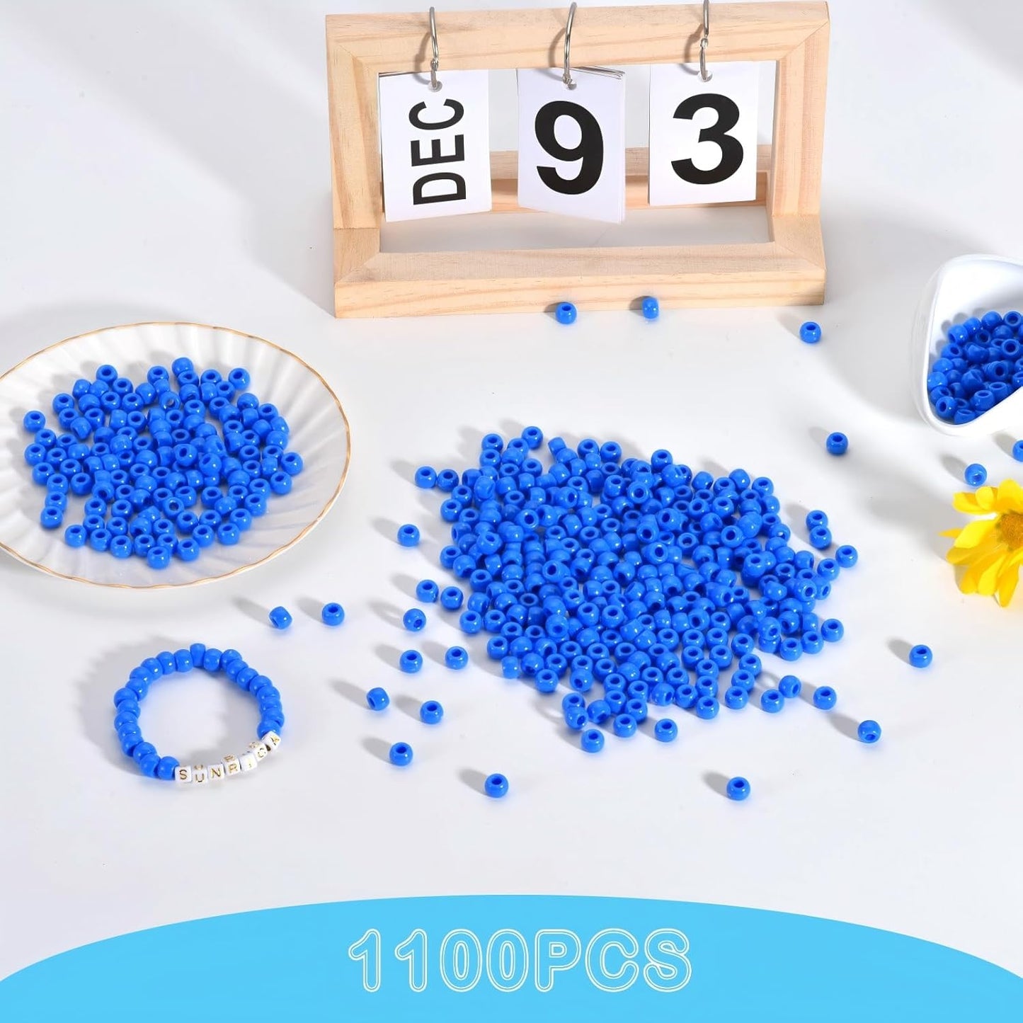 1100Pcs Red Pony Beads 6x9mm Large Hole Plastic Hair Beads for Braids, Kandi Bracelets, Keychains, Jewelry Making