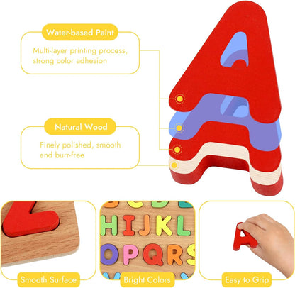 Alphabet Puzzle, Wooden Puzzles for Toddlers 3 4 5 Year Old, ABC Letter Puzzle, Educational Learning Toys for Kids Girls Boys Preschool Activities