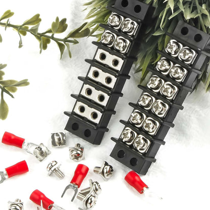 3sets 10 Position Terminal Strips， Dual Screw Terminals Block Strip with 16-14AWG Insulated Fork Wire Connectors for Electrical Wiring