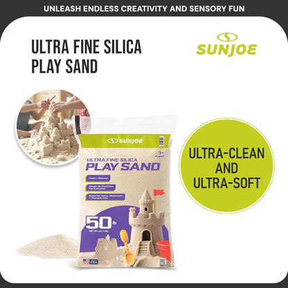 Sun Joe Silica Play Sand for Sandbox, Sensory Table & Gardens, Ultra Fine, 50 Lb Bag - Indoor & Outdoor Craft Accessory for Molding, Digging & Sculpting, PLYSAND50
